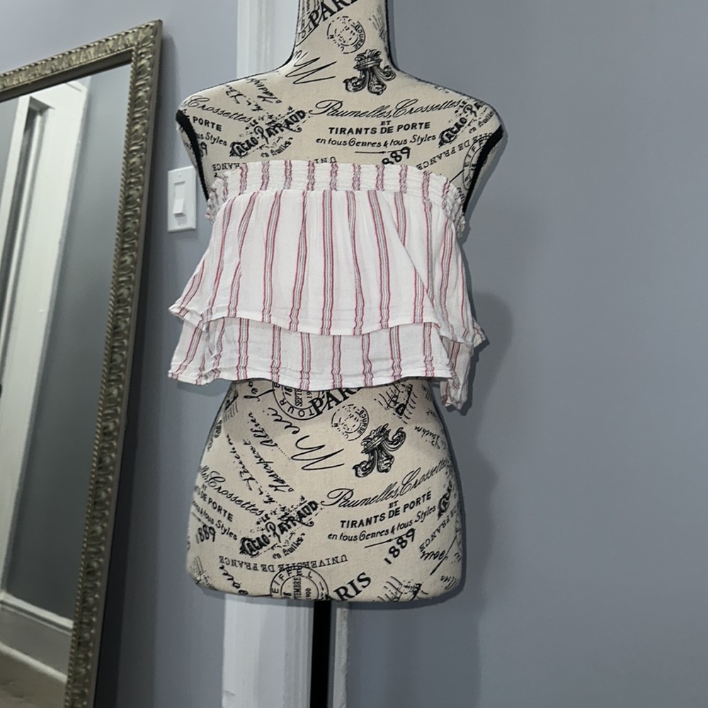 American Eagle White & Red Striped Strapless Stretchy Tube Top M